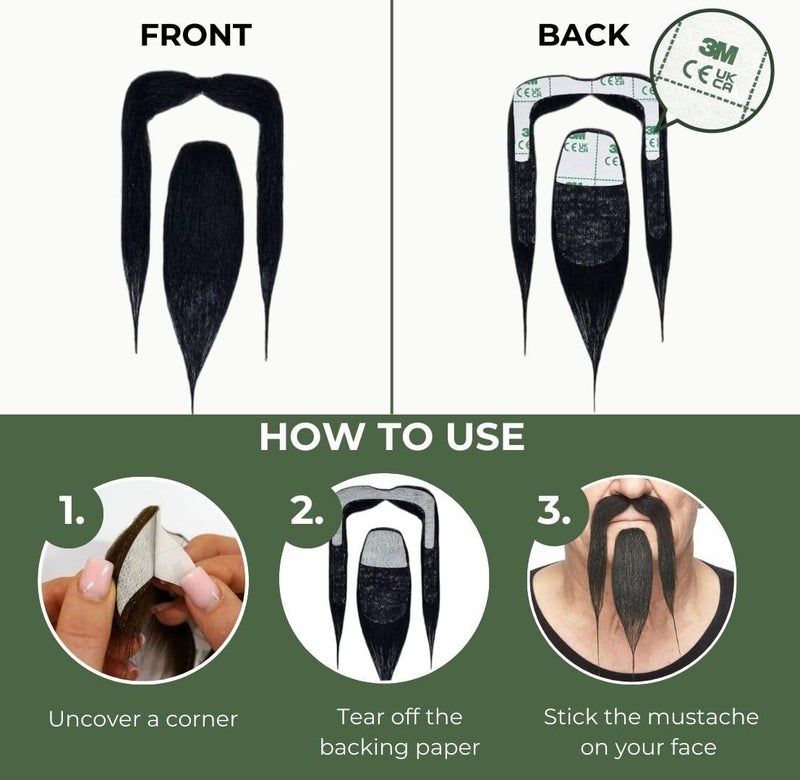 Mustaches Self Adhesive Fake Mustache and Beard, Novelty, Shaolin False Facial Hair, Costume Accessory for Adults Black Color - Image 4
