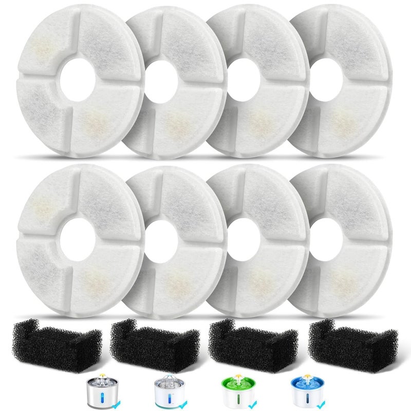 Baofum Filters Replacements for Flower Automatic Pet Fountains, Cat and Dog Water Fountain Replacement Parts, Cat Water Fountain Filters for 81oz/2.4L Round Fountains (8 Filters+4 Sponges) - Image 1