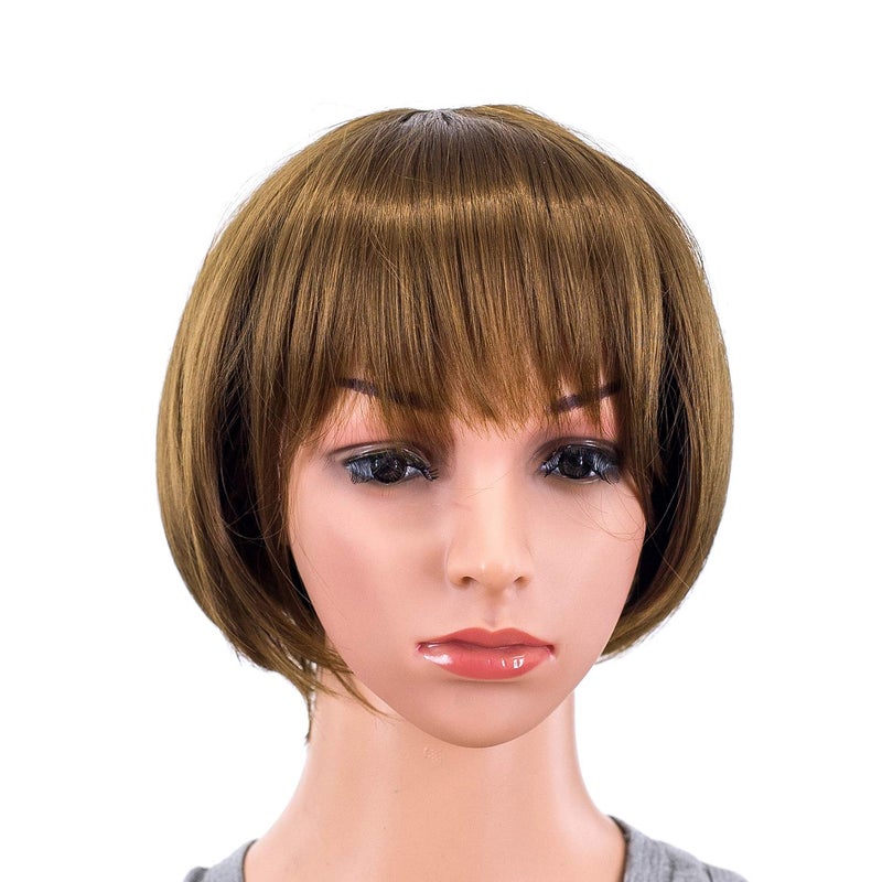 SWACC SWACC 10 Inch Short Straight Bob Wig with Bangs Synthetic Colorful Cosplay Daily Party Flapper Wig for Women with Wig Cap (Brown) 