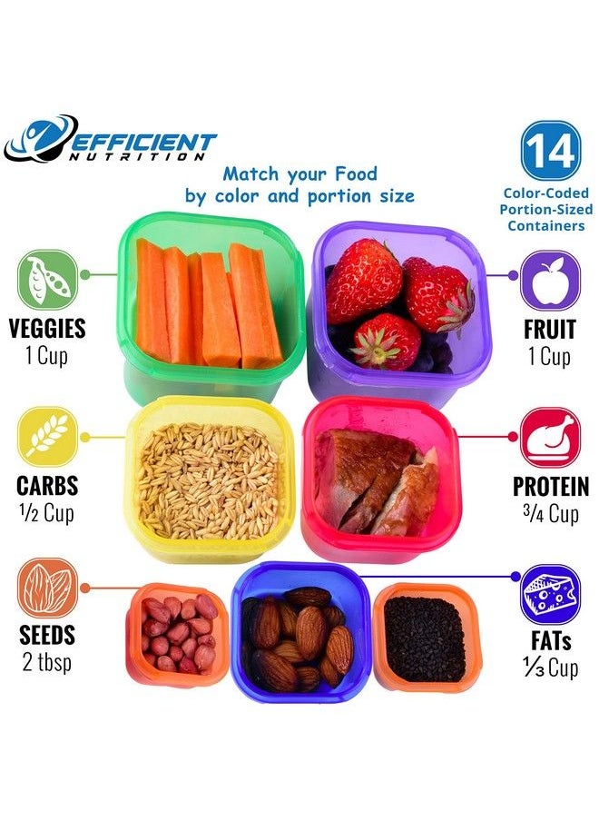 Efficient Nutrition - Portion Control Containers Deluxe Kit (14Piece) With Complete Guide + 21 Day Planner + Recipe Ebook Bpa Free Color Coded Meal Prep System For Diet And Weight Loss - Image 1