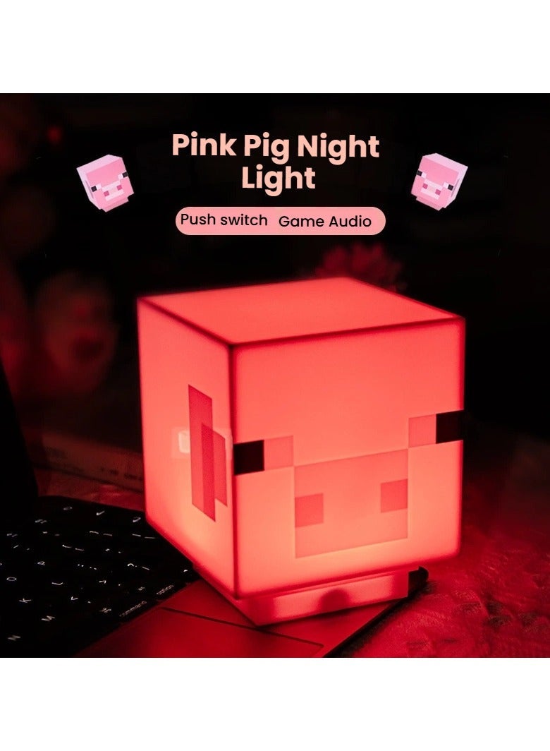 Minecraft Night Light Game Atmosphere Light Pink Pig Night Light USB charging with sound effects - Image 1