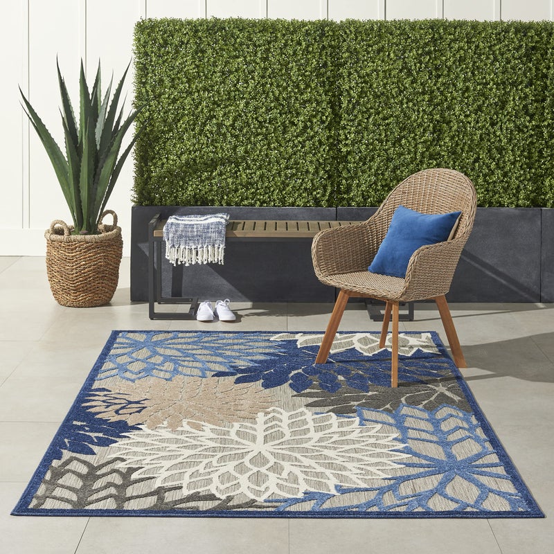 Nourison Aloha 53 x 75 Fabric IndoorOutdoor Rug in BlueMultiColor