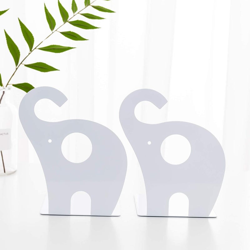 oddpod ™ Elephant Metal Bookends for Office Decor/Book Shelf/Living Room/Home Décor 1352 8.5" - White - Image 1