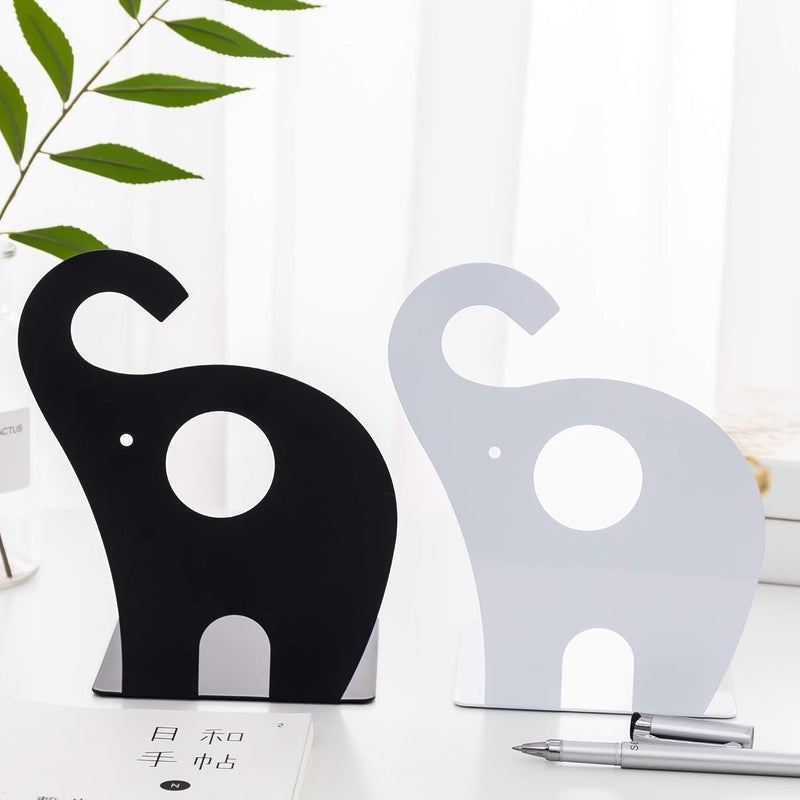 oddpod ™ Elephant Metal Bookends for Office Decor/Book Shelf/Living Room/Home Décor 1352 8.5" - White - Image 2