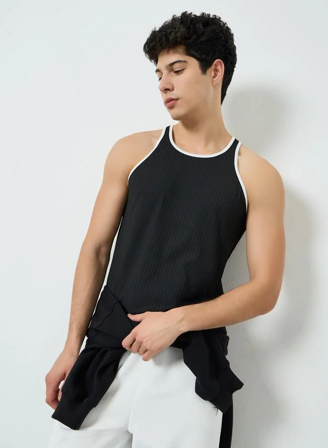Take Two Men Black Ribbed Tank Top