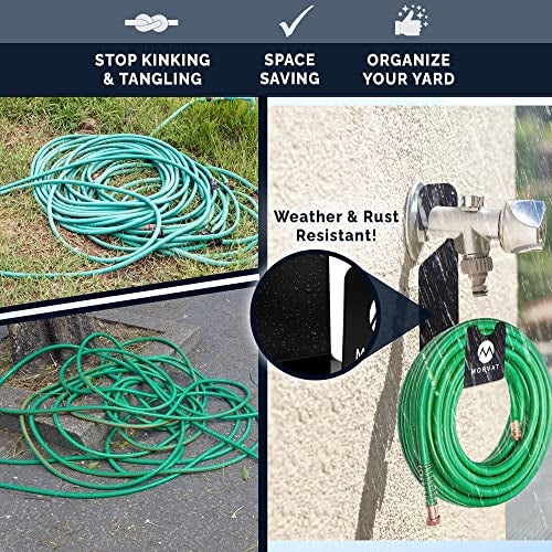 Morvat Premium 150 Ft Hose Hanger with Rust Resistant Metal, Organize Your Garden, Garage & Outdoor Storage Area, Wall Mount Holder or Hang/Hook Over Water Spigot with Included Screws - Image 2
