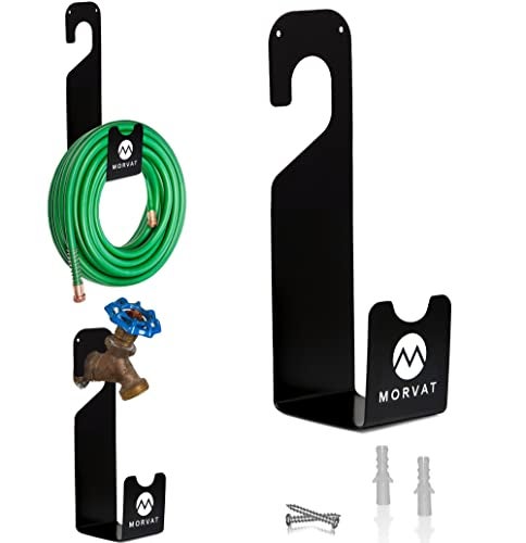 Morvat Premium 150 Ft Hose Hanger with Rust Resistant Metal, Organize Your Garden, Garage & Outdoor Storage Area, Wall Mount Holder or Hang/Hook Over Water Spigot with Included Screws - Image 1