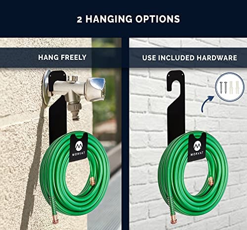 Morvat Premium 150 Ft Hose Hanger with Rust Resistant Metal, Organize Your Garden, Garage & Outdoor Storage Area, Wall Mount Holder or Hang/Hook Over Water Spigot with Included Screws - Image 3