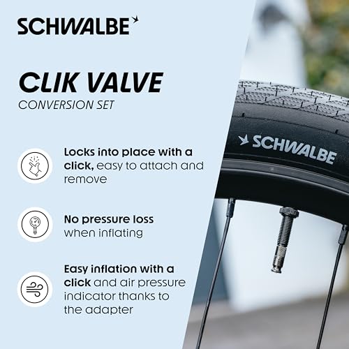 Schwalbe Clik Valve Conversion Set PrestaSV Valve Conversion Kit with Pump Head Adapter Innovation for Inflating Bicycle Tyres - Image 3