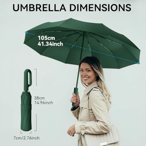 Owme UV Umbrella for Women, Mini Folding Portable 3-Fold Umbrellas | Manually Open & Close for Rain and Sun Protection, Anti-Slip Handle | Windproof Umbrlla | Chata for Rain for Men (DARK GREEN) - Image 3