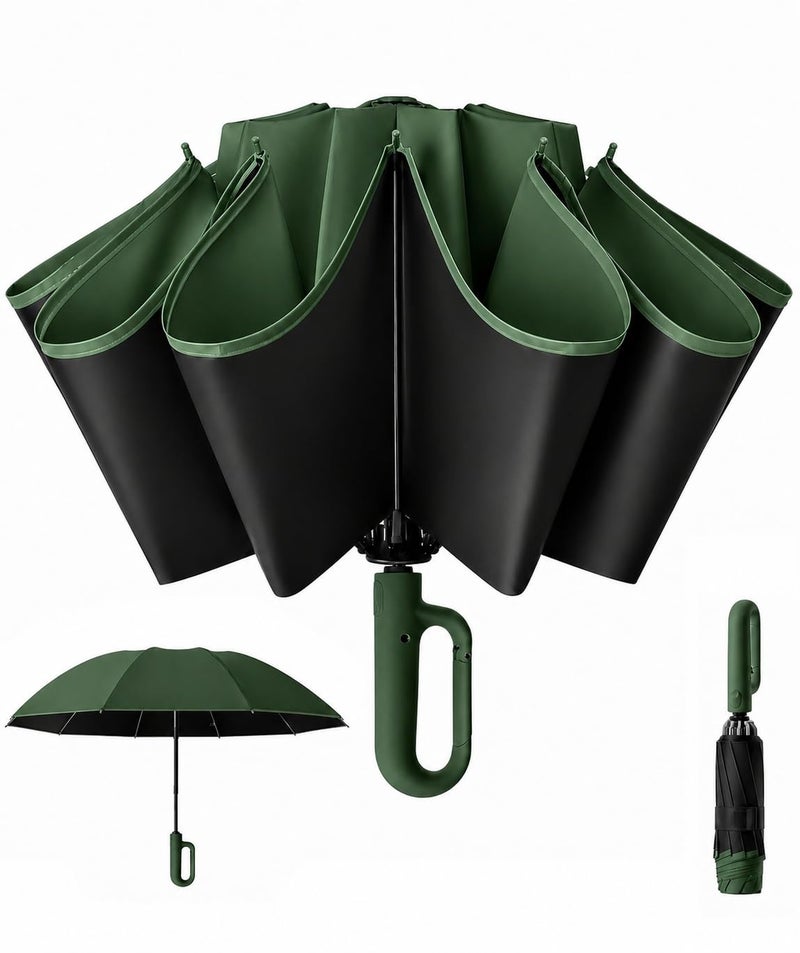 Owme UV Umbrella for Women, Mini Folding Portable 3-Fold Umbrellas | Manually Open & Close for Rain and Sun Protection, Anti-Slip Handle | Windproof Umbrlla | Chata for Rain for Men (DARK GREEN) - Image 1