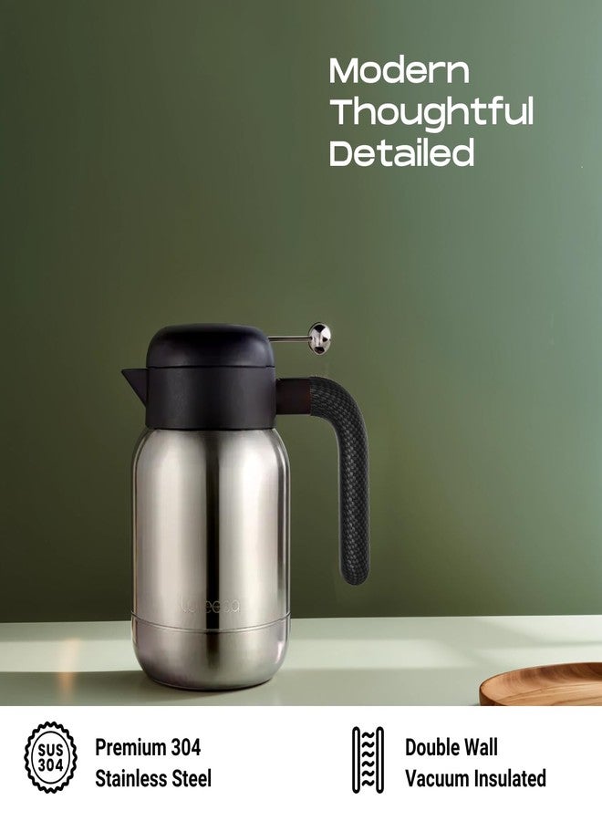 LAFEECA Aura Thermal Coffee Carafe Tea Pot for Keeping Hot & Iced Cold - Vacuum Insulated - Water Pitcher - Beverage Dispenser - Leakproof Cool touch handle - BPA Free - 1 Liter - Stainess - Image 3