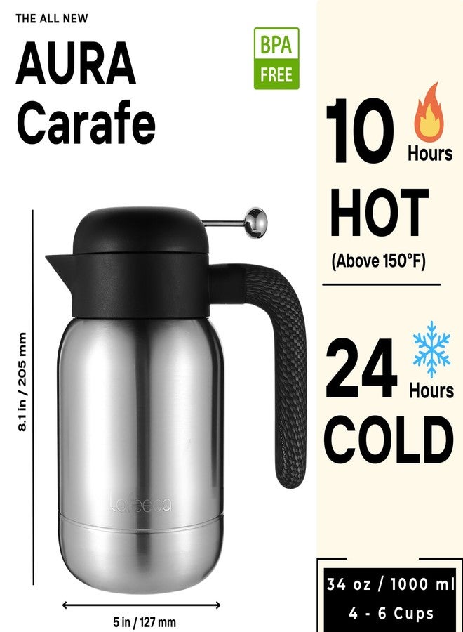 LAFEECA Aura Thermal Coffee Carafe Tea Pot for Keeping Hot & Iced Cold - Vacuum Insulated - Water Pitcher - Beverage Dispenser - Leakproof Cool touch handle - BPA Free - 1 Liter - Stainess - Image 2