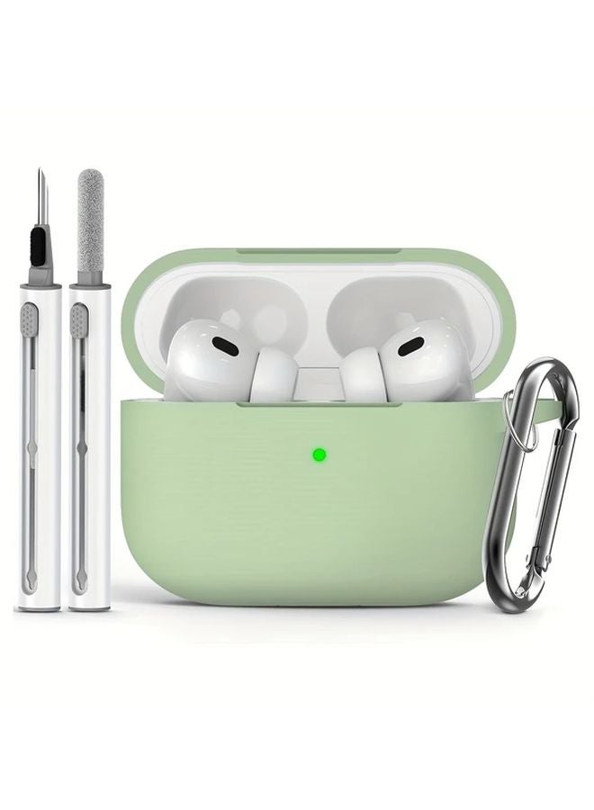 غلاف AirPods Pro 2 الأخضر من ماتشا مع قلم تنظيف، غطاء خارجي ناعم مضاد للسقوط - Image 1