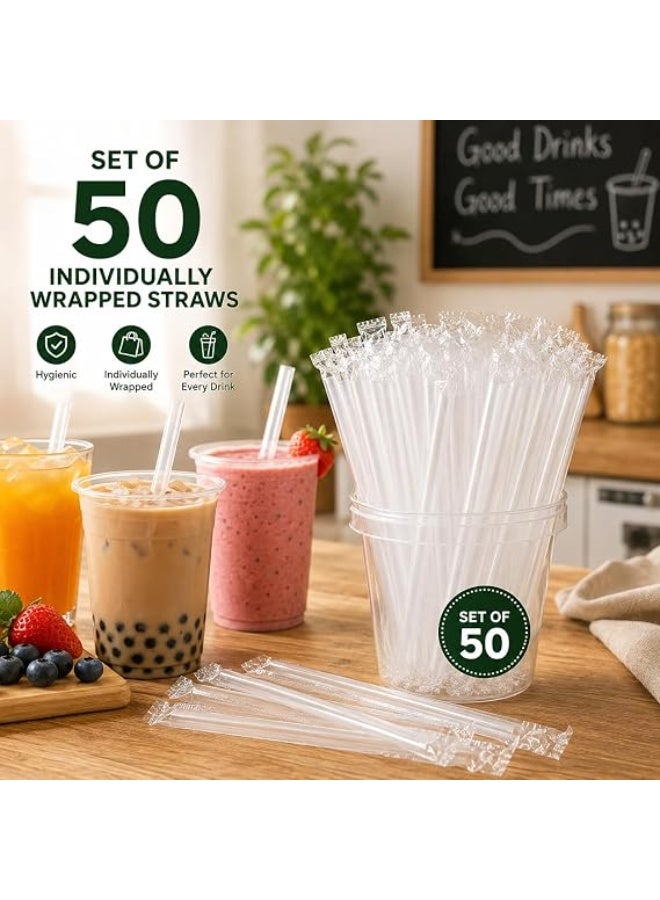 شفاطات شرب للاستخدام مرة واحدة، 50 قطعة، مغلفة بشكل فردي، صالحة للاستخدام مع الطعام، شفافة - Image 2
