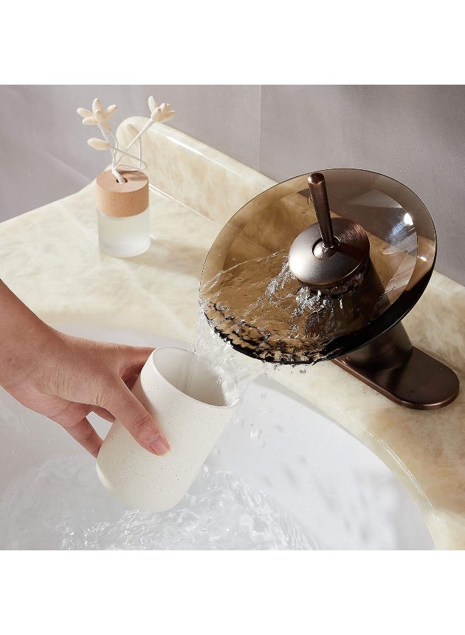 RODDEX Waterfall Bathroom Faucet Solid Brass Glass Single Handle Single Hole Basin Vanity Sink Bath Faucet, Short, Oil Rubbed Bronze - Image 4