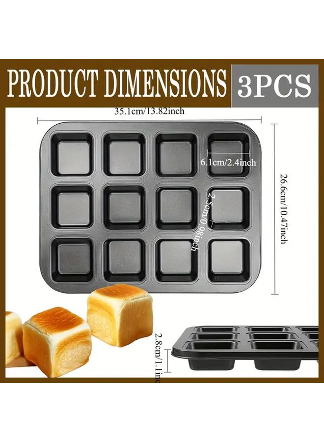 3pcs Non Stick Carbon Steel Square Cake Bread Loaf Pan Oven Safe Baking Supplies - Image 3