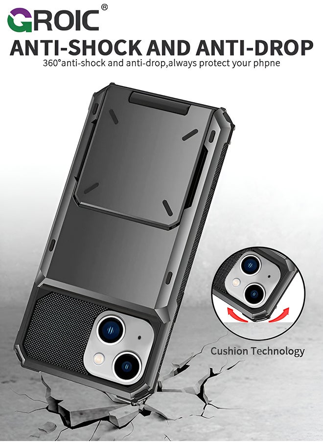 GROIC iPhone 15 Plus Gray Case Wallet Flip Cover 5 Card Back Pocket Credit Card Holder ID Slot Dual Layer Rugged TPU Bumper Hard Protective Armor Hybrid Shell for iPhone 15 Plus  - Image 5