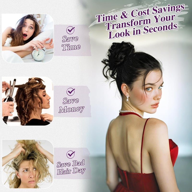 BARSDAR 2 Pieces Messy Bun Hairpiece with Elastic Band, Hair Bun Hair Scrunchie Extensions for Women Synthetic Hair Updo Hairstyles Thick Hair Bun Hair Extensions Hairpieces Daily - Jet Black - Image 4