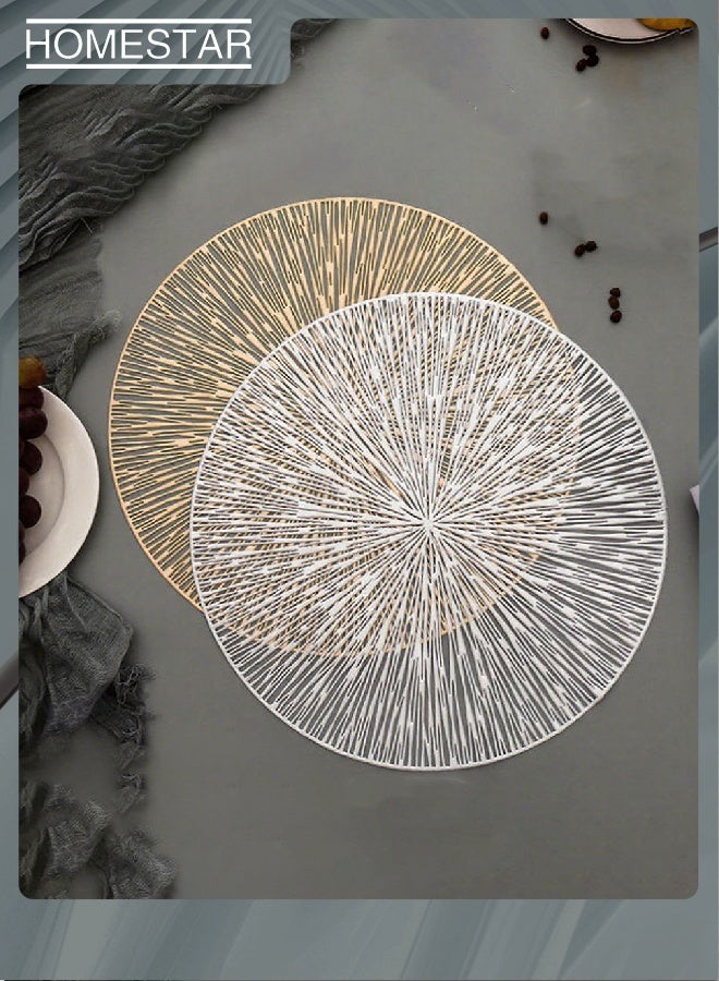 هومستر 8 حزمة مستديرة الألعاب النارية مواضع زخرفية PVC مجوفة طاولة مكان ماتز مقاوم للحرارة مواضع الطعام غير المنزلق للمطبخ المنزلي سليفر، ذهب - Image 1