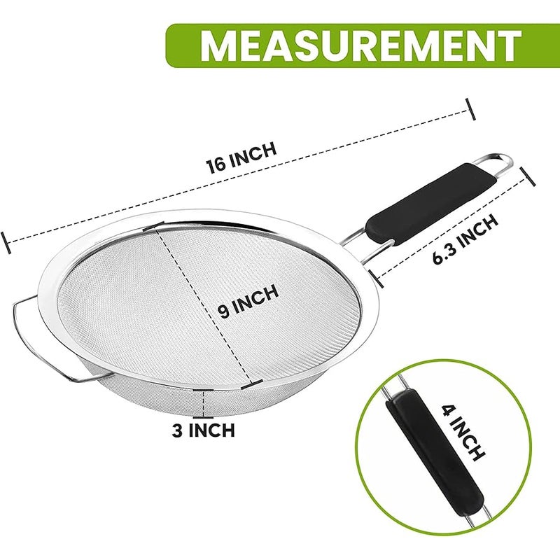 KAFOOR 9 Large Fine Mesh Strainer with Thermo Plastic Rubber Handle - Sieve Fine Mesh Stainless Steel - Ideal to Strain Pasta, Quinoa and Rice - Image 5