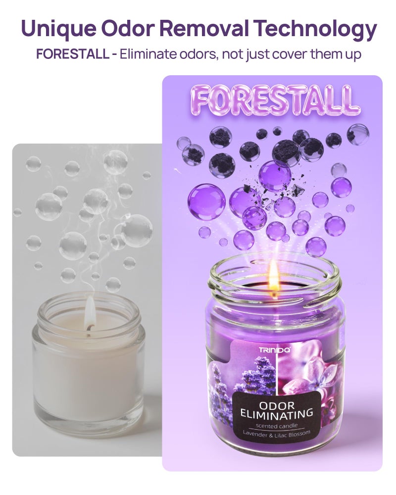 TRINIDa Lavender & Lilac Blossom Odor Eliminating Candles for Home Scented, Eliminates 99% of Pet, Smoke, Food and Other Smells Quickly, Highly Fragranced Candle, Premium Soy Candles Set for Women - Image 2