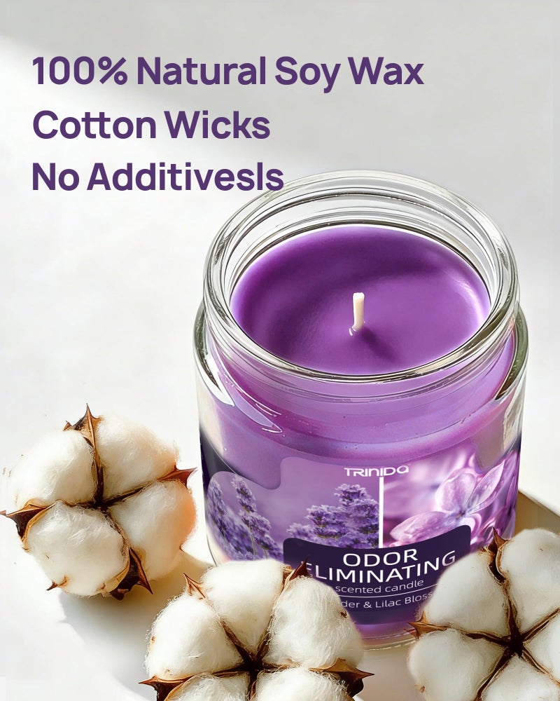 TRINIDa Lavender & Lilac Blossom Odor Eliminating Candles for Home Scented, Eliminates 99% of Pet, Smoke, Food and Other Smells Quickly, Highly Fragranced Candle, Premium Soy Candles Set for Women - Image 4