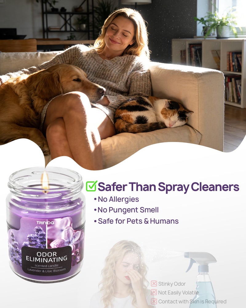 TRINIDa Lavender & Lilac Blossom Odor Eliminating Candles for Home Scented, Eliminates 99% of Pet, Smoke, Food and Other Smells Quickly, Highly Fragranced Candle, Premium Soy Candles Set for Women - Image 5