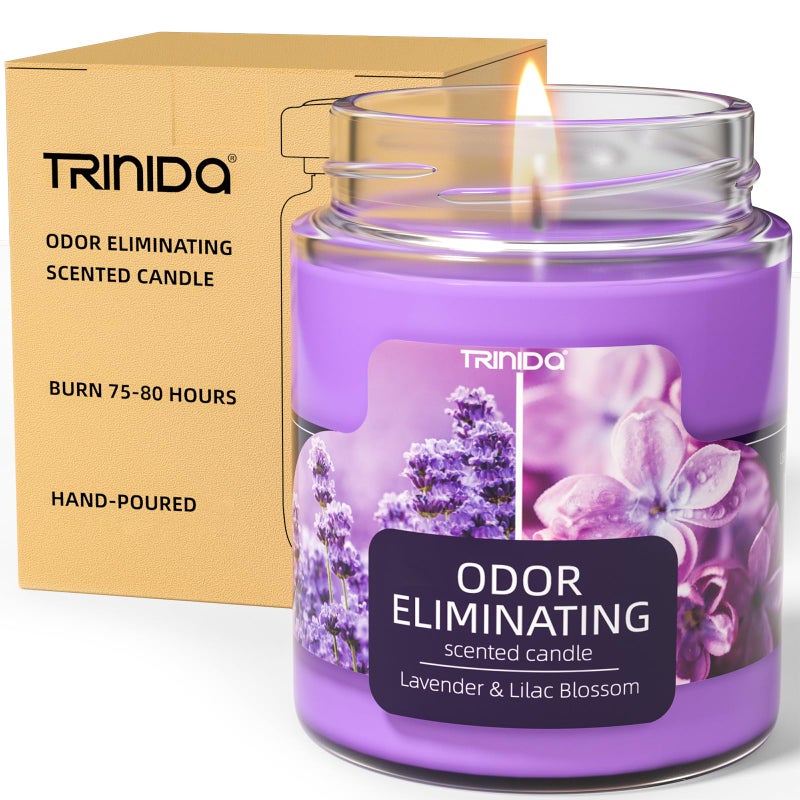 TRINIDa Lavender & Lilac Blossom Odor Eliminating Candles for Home Scented, Eliminates 99% of Pet, Smoke, Food and Other Smells Quickly, Highly Fragranced Candle, Premium Soy Candles Set for Women - Image 1