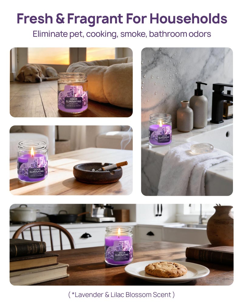 TRINIDa Lavender & Lilac Blossom Odor Eliminating Candles for Home Scented, Eliminates 99% of Pet, Smoke, Food and Other Smells Quickly, Highly Fragranced Candle, Premium Soy Candles Set for Women - Image 3