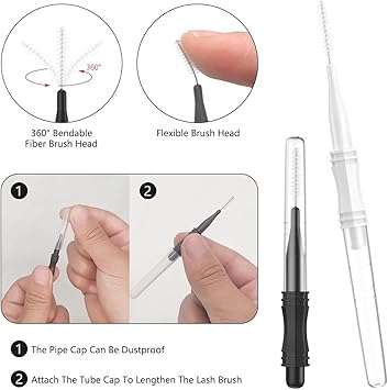 CANIPHA 100 Pcs Micro Eyebrow Brush With Cap 2 Size Multifunctional Spoolie Lamination Brush for Lashes - Image 4