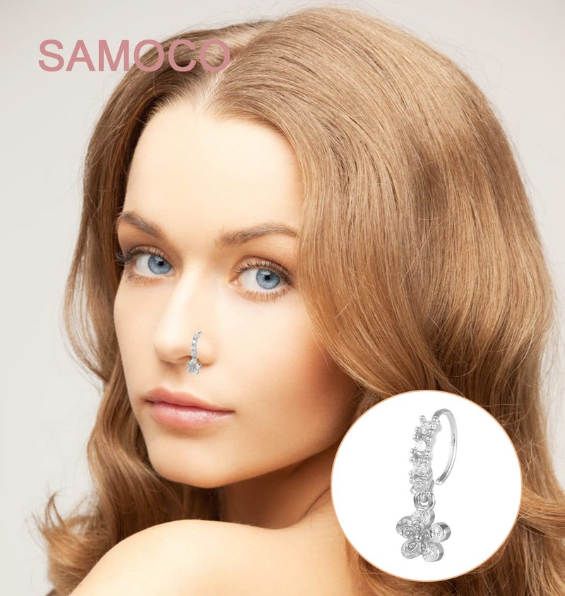 SAMOCO 20Pcs 20G Dangle Nose Ring L Shaped Dangling Nose Stud for Women Stainless Steel Nose Ring Studs CZ Flower Dangle Nose Rings Hoops Nose Piercing - Image 2