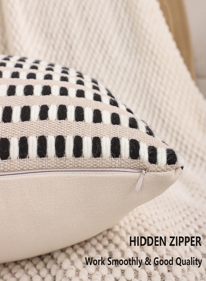 Tosleo Black and White Pillow Covers 18x18 Set of 2 Boho Throw Pillow Covers Stripe Tufted Decor Pillow Cases Accent Chenille Pillowcases Farmhouse Cushion Case Bohemian Nuetral Textured Pillow Cover - Image 5