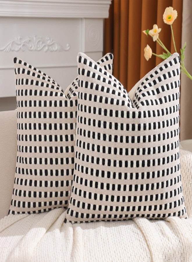 Tosleo Black and White Pillow Covers 18x18 Set of 2 Boho Throw Pillow Covers Stripe Tufted Decor Pillow Cases Accent Chenille Pillowcases Farmhouse Cushion Case Bohemian Nuetral Textured Pillow Cover - Image 1