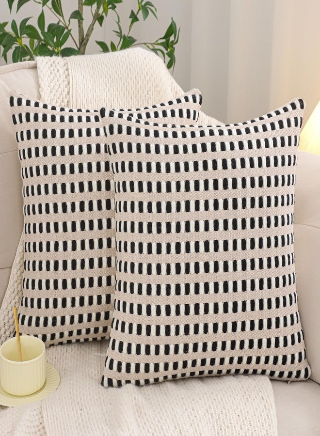 Tosleo Black and White Pillow Covers 18x18 Set of 2 Boho Throw Pillow Covers Stripe Tufted Decor Pillow Cases Accent Chenille Pillowcases Farmhouse Cushion Case Bohemian Nuetral Textured Pillow Cover - Image 2