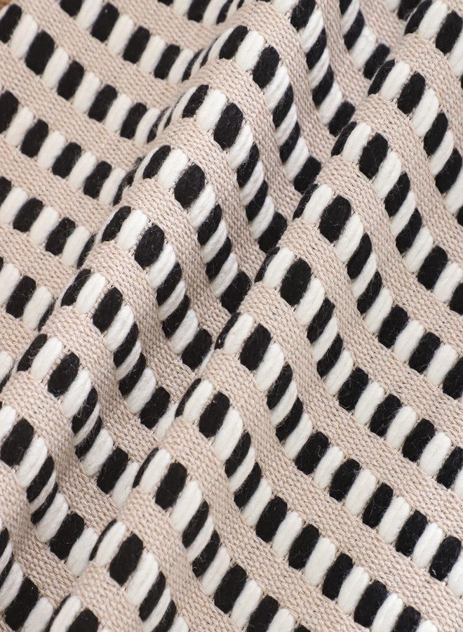 Tosleo Black and White Pillow Covers 18x18 Set of 2 Boho Throw Pillow Covers Stripe Tufted Decor Pillow Cases Accent Chenille Pillowcases Farmhouse Cushion Case Bohemian Nuetral Textured Pillow Cover - Image 3