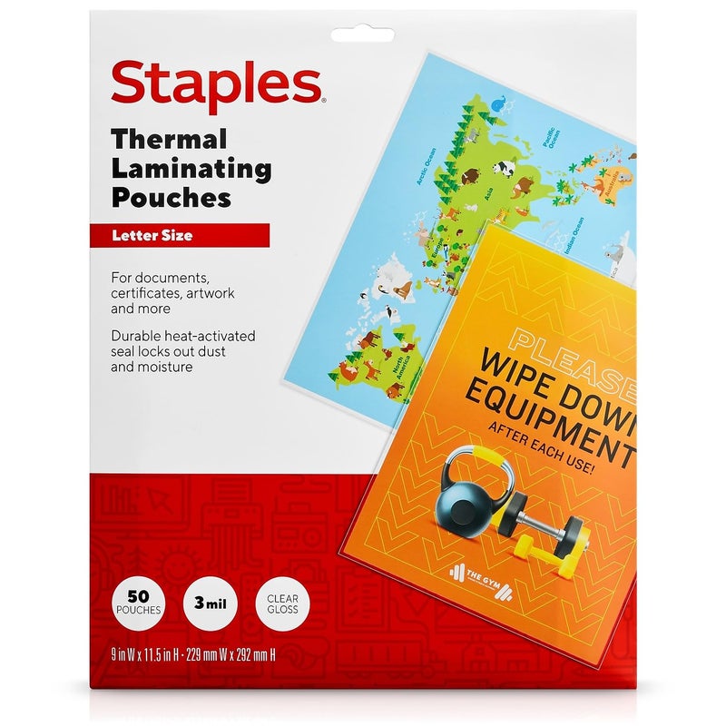 Staples Letter Size Thermal Laminating Pouches 3 mil 50 Pack