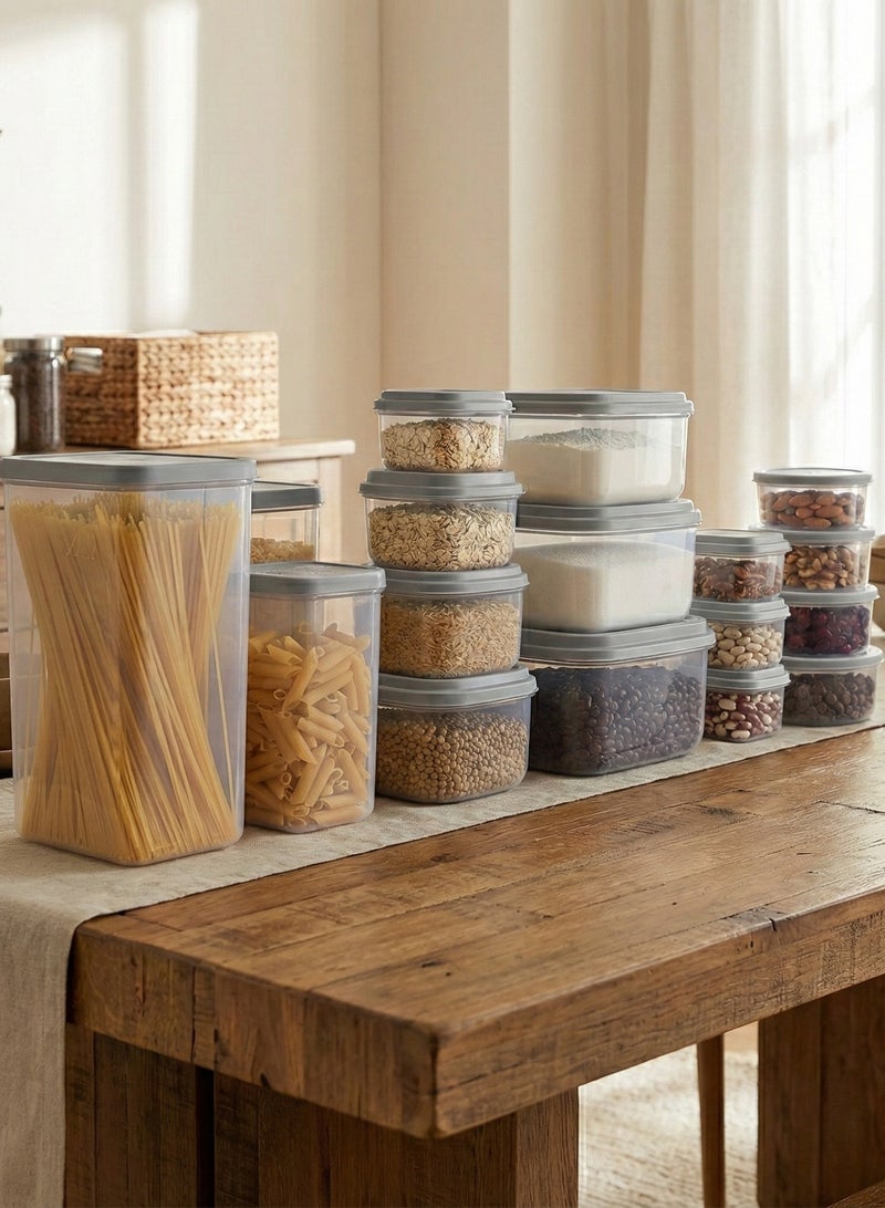 El Watania Food Storage Container Set, Clear with Grey Lids, Multiple Sizes, 18-Piece Set - Image 2