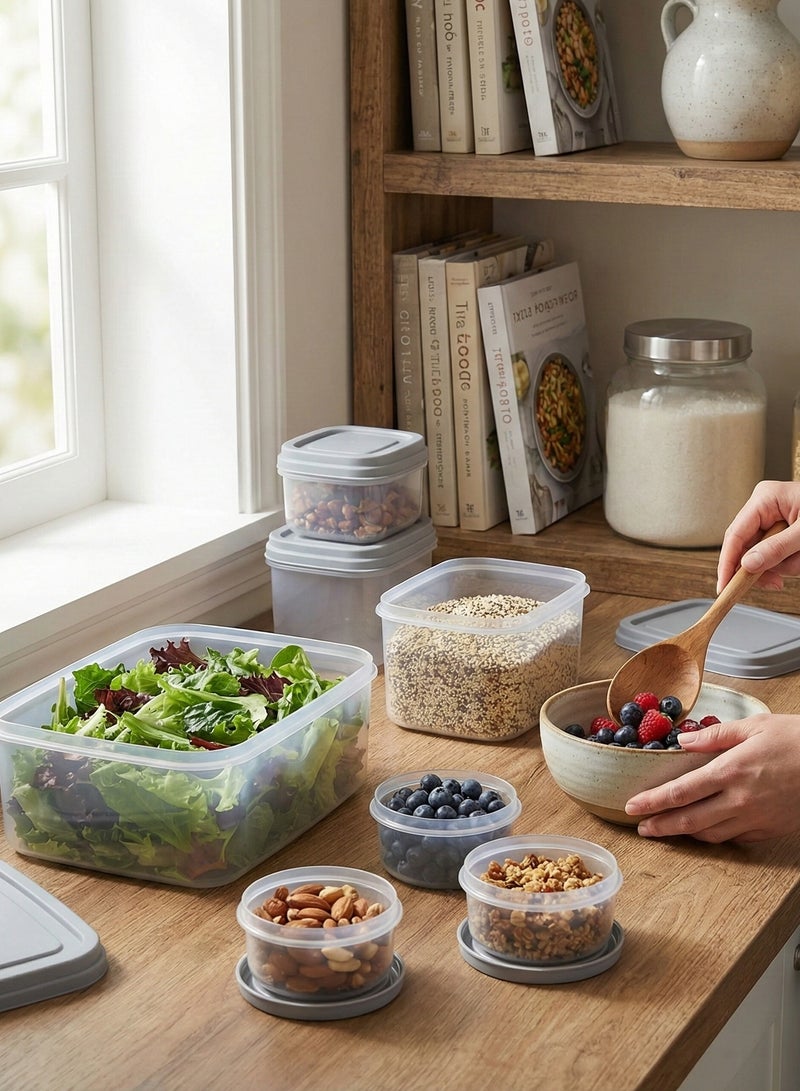 El Watania Food Storage Container Set, Clear with Grey Lids, Multiple Sizes, 18-Piece Set - Image 3