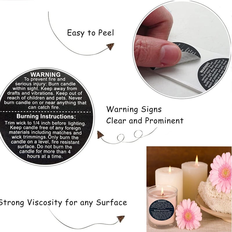 Vshinic 1000 PCS Black Candle Safety Stickers, 1.5 inch Round, Waterproof, Modern Style, Candle Warning Labels - Image 3