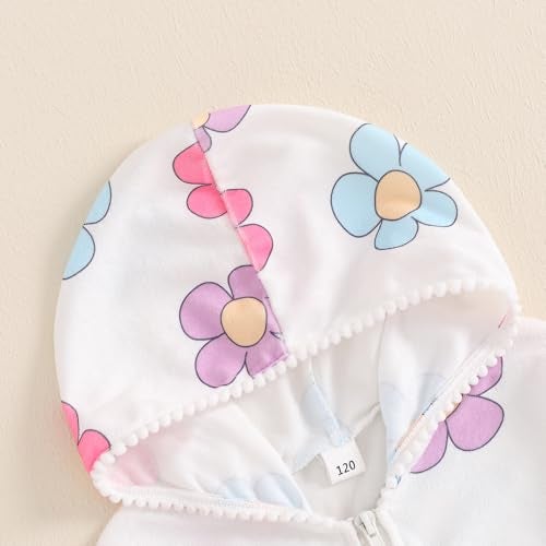 Mubineo Toddler Girl Long Sleeve Swimsuit Cute Beach Dress Floral Cover Ups Ruffle Bathing Suit Cover Up Kids Swimwear (White Flower, 3-4 Years) - Image 4