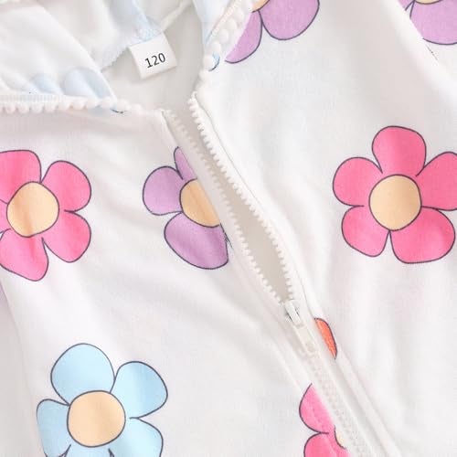 Mubineo Toddler Girl Long Sleeve Swimsuit Cute Beach Dress Floral Cover Ups Ruffle Bathing Suit Cover Up Kids Swimwear (White Flower, 3-4 Years) - Image 5
