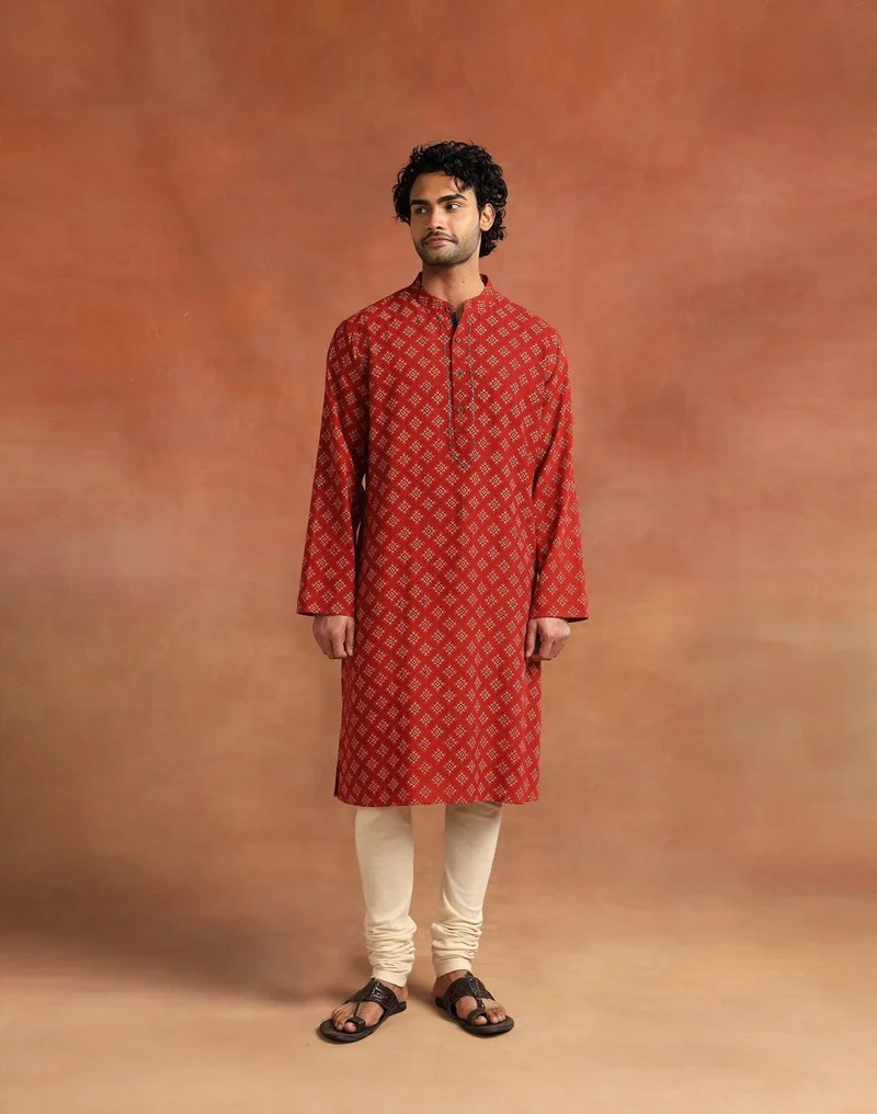 Fabindia Maroon Cotton Ajrakh Long Kurta