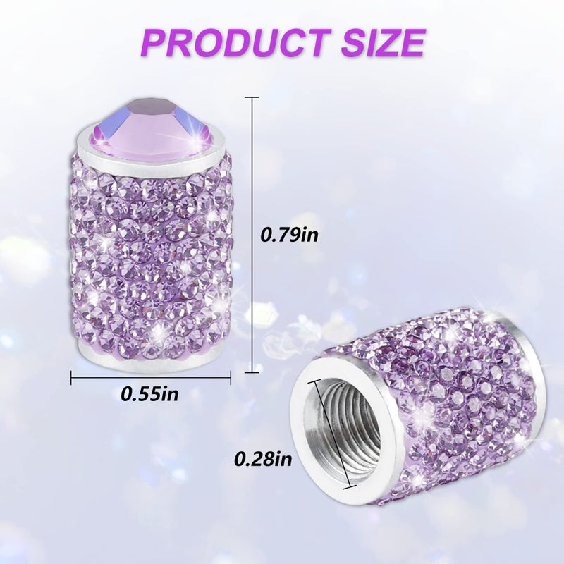 Alpmosn Car Wheel Tire Valve Caps, 4 PCS Bling Tire Valve Caps, Crystal Tire Caps Shinny Rhinestone for Women, Universal Car Dustproof Tire Valve Caps for Cars, Trucks, SUV and Motorcycles (Purple) - Image 1