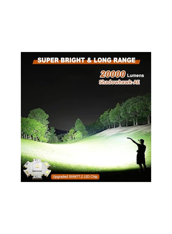 promass Flashlight Rechargeable Torch Light, 20000 Lumens Flash Light Led flashlights Tactical, XHM77.2 Led Torch Light High Power, USB Handheld Powerful Torches for Camping Hiking Emergency