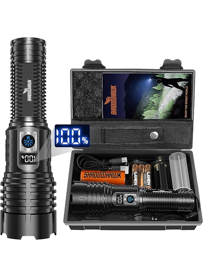 promass Flashlight Rechargeable Torch Light, 20000 Lumens Flash Light Led flashlights Tactical, XHM77.2 Led Torch Light High Power, USB Handheld Powerful Torches for Camping Hiking Emergency