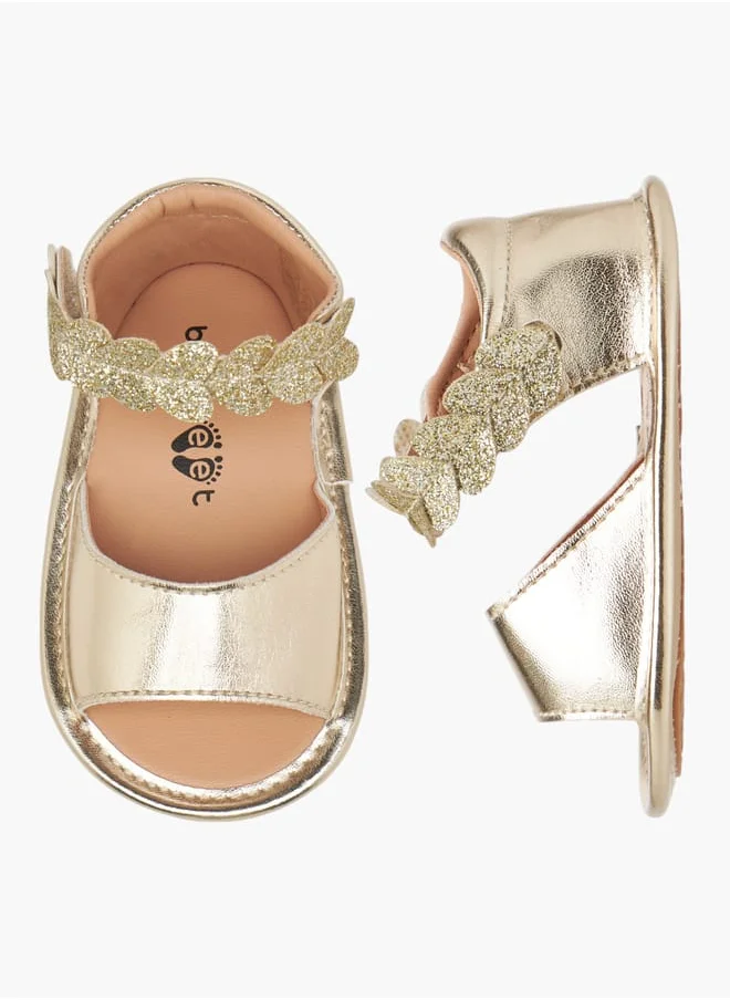 حافي القدمين Girls Embellished Sandals with Hook and Loop Closure