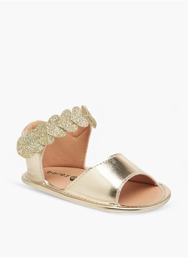 حافي القدمين Girls Embellished Sandals with Hook and Loop Closure