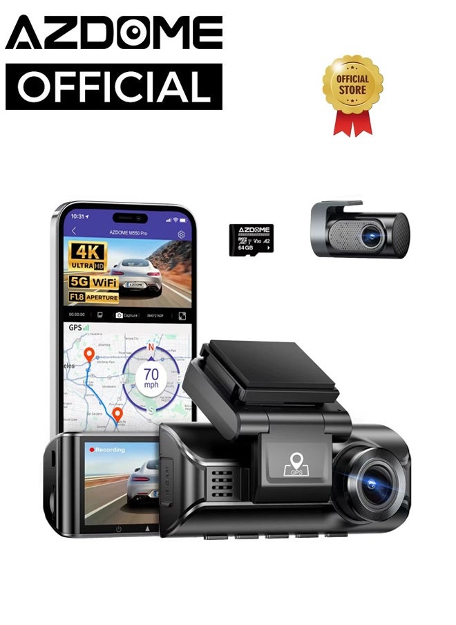 أزدوم كاميرا Dash Cam 4K+1080P أمامية وخلفية بشاشة IPS مقاس 3.18 بوصة كاميرا Dashcam 5GHz Wi-Fi GPS 150°V كاميرا سيارة WDR للرؤية الليلية  - Image 1