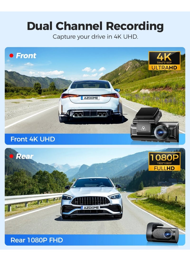 أزدوم كاميرا Dash Cam 4K+1080P أمامية وخلفية بشاشة IPS مقاس 3.18 بوصة كاميرا Dashcam 5GHz Wi-Fi GPS 150°V كاميرا سيارة WDR للرؤية الليلية  - Image 2
